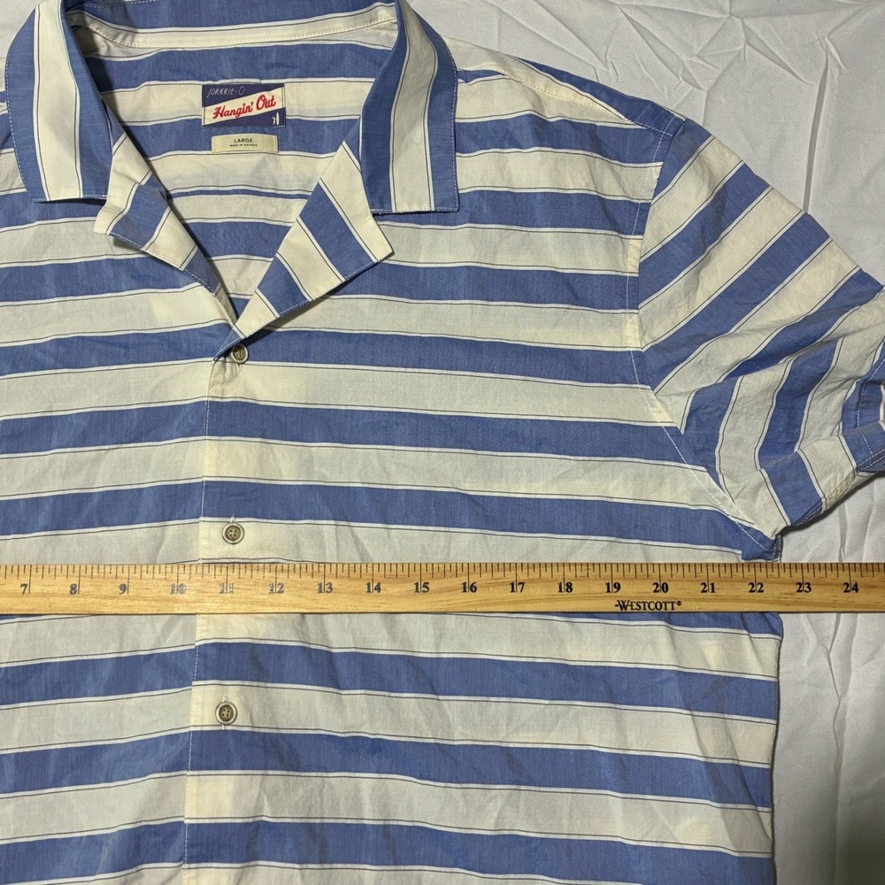 Johnnie-O Hangin Out Shirt Mens Large Laguna Blue Striped Cabana Golf Active - Picture 2 of 11